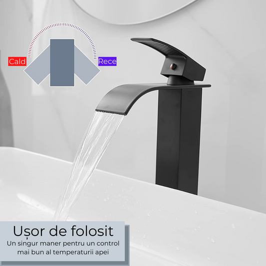 Baterie sanitară lavoar cascada negru mat - model minimalist T73