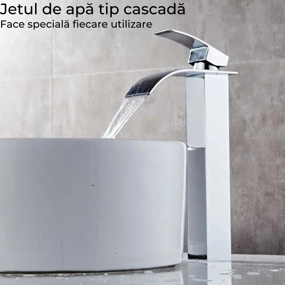 Baterie sanitară lavoar cascada argintiu crom - model minimalist T87