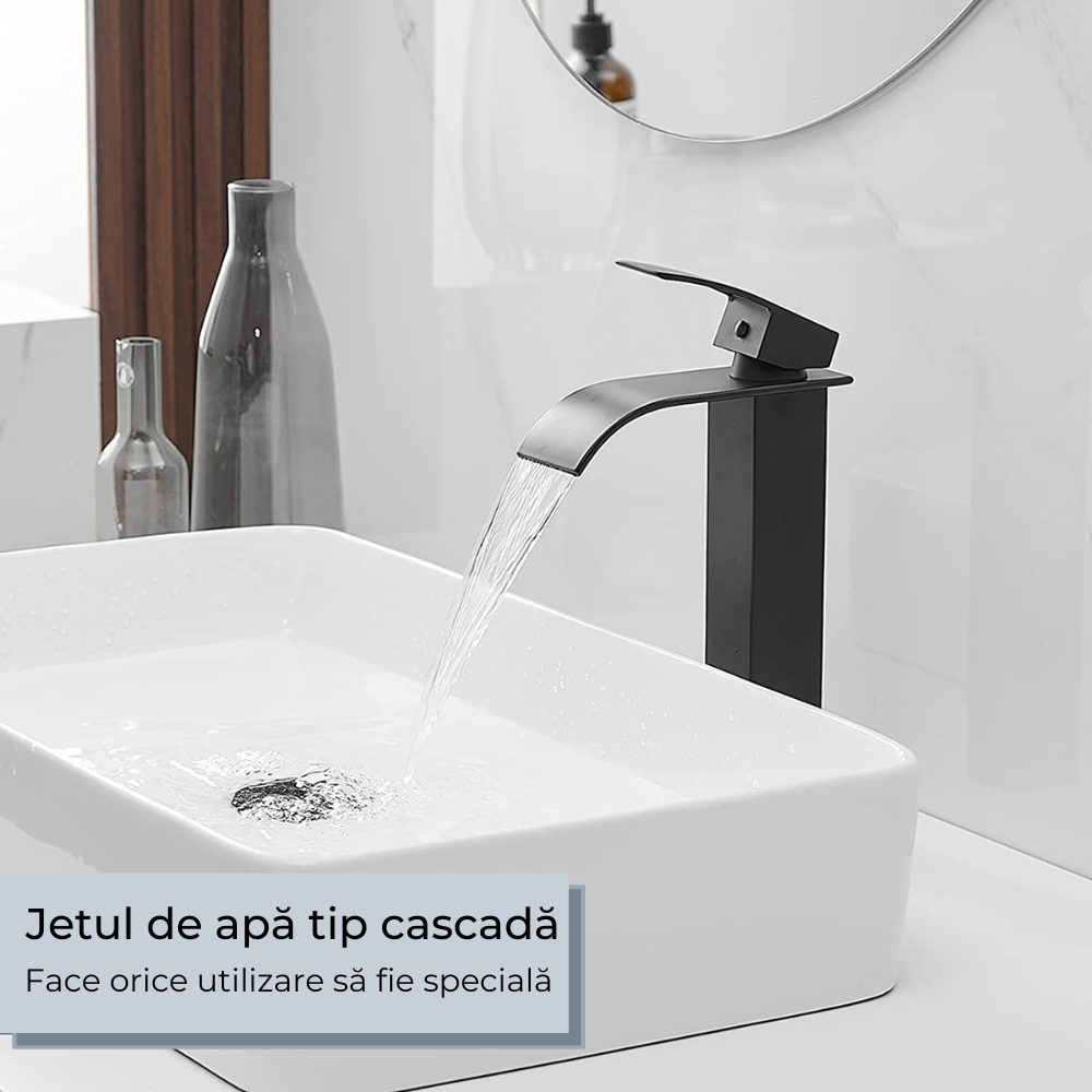 Baterie sanitară lavoar cascada negru mat - model minimalist T73