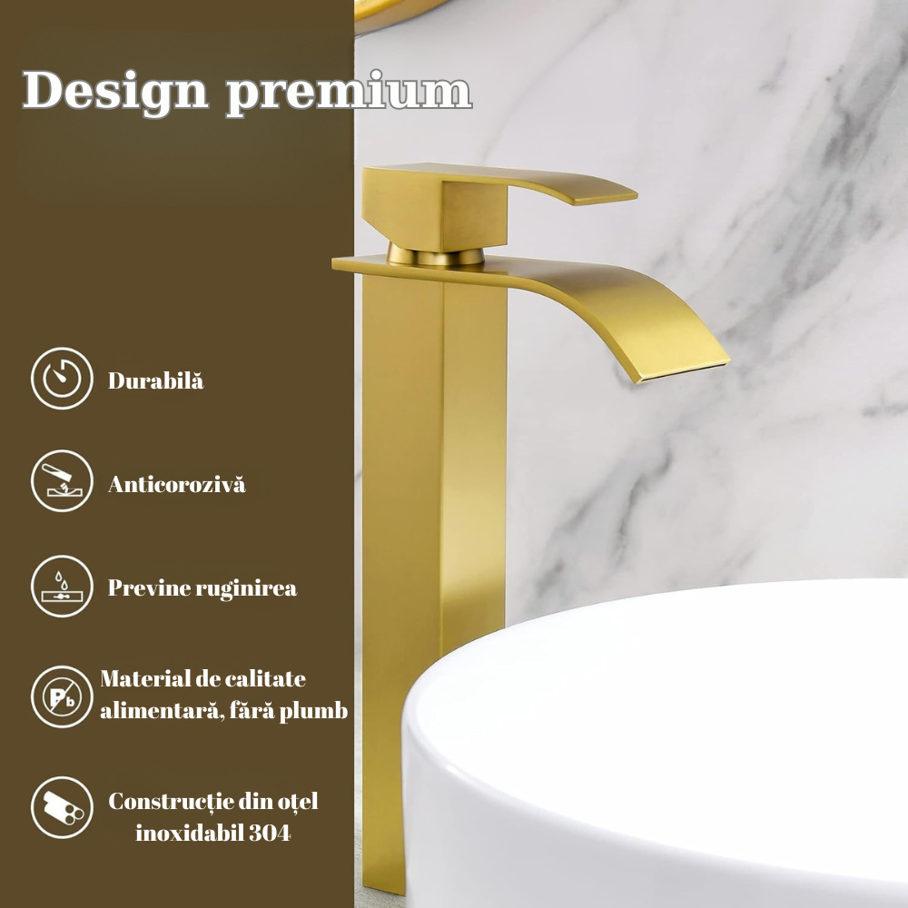 Baterie sanitară lavoar cascada auriu - model minimalist T161