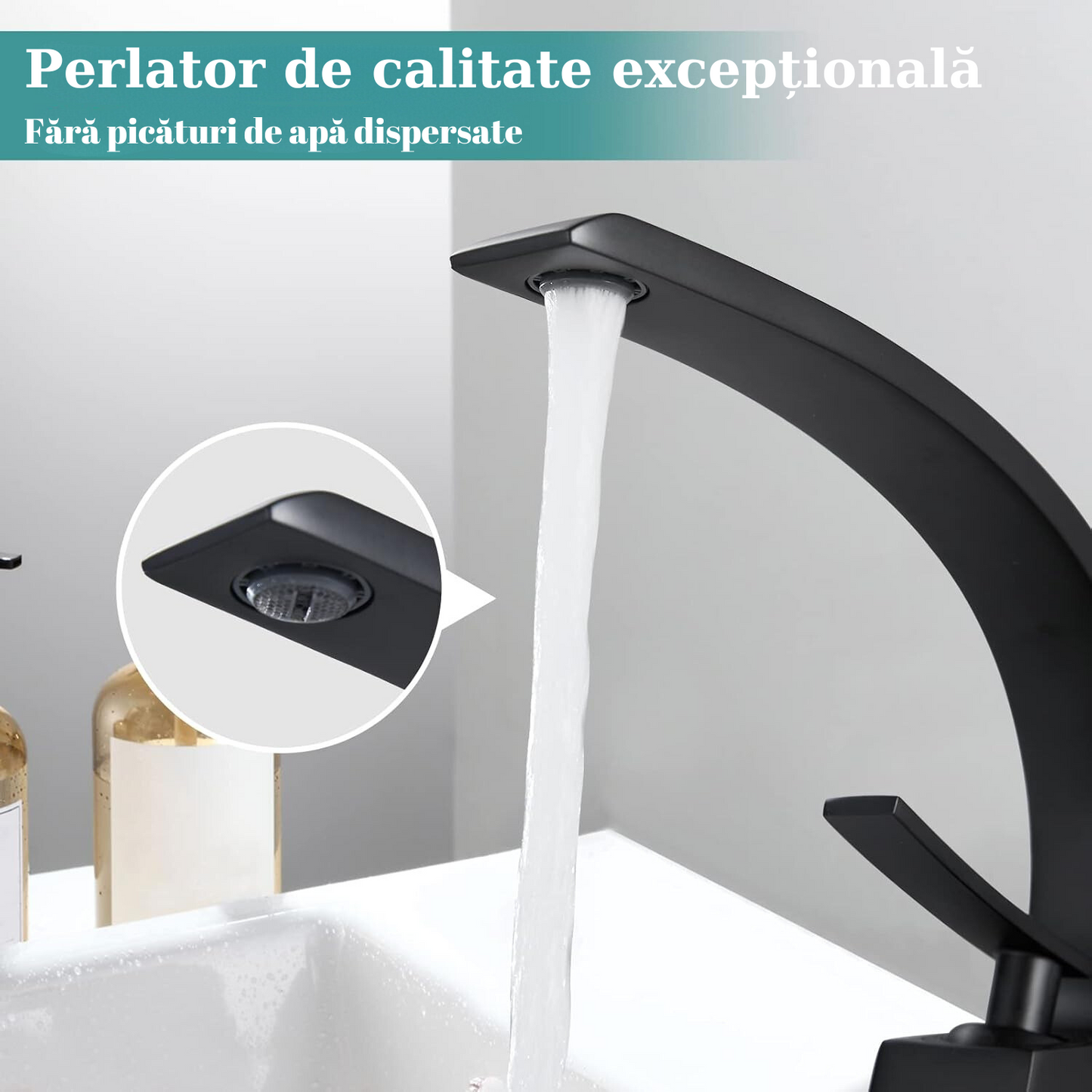 Baterie sanitară pentru lavoar – model semilună, negru mat T117