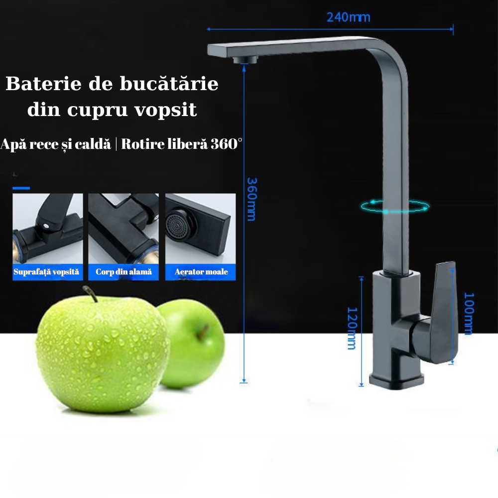 Baterie sanitară lavoar, negru mat – monocomandă cu cartuș ceramic – T163
