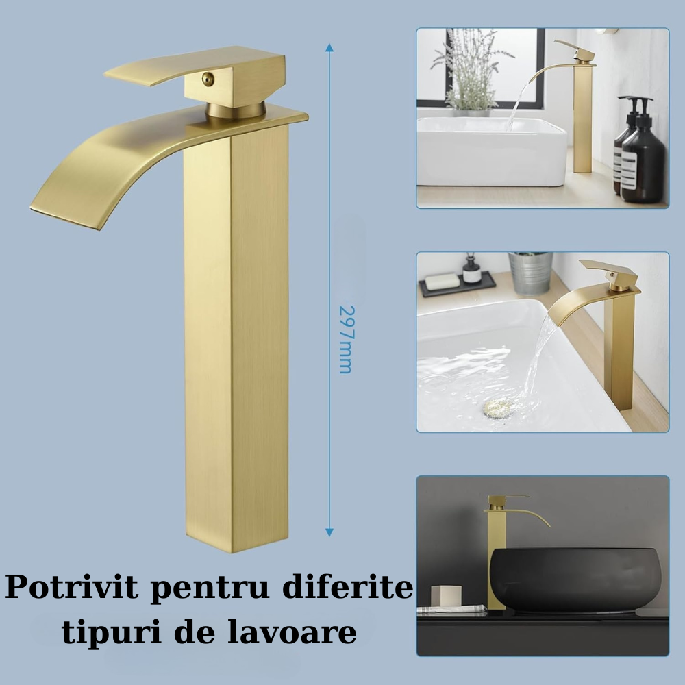 Baterie sanitară lavoar cascada auriu - model minimalist T161
