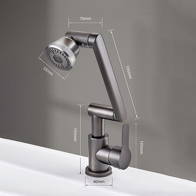 Baterie sanitară bucătărie, braț flexibil 1080°, gri – T119