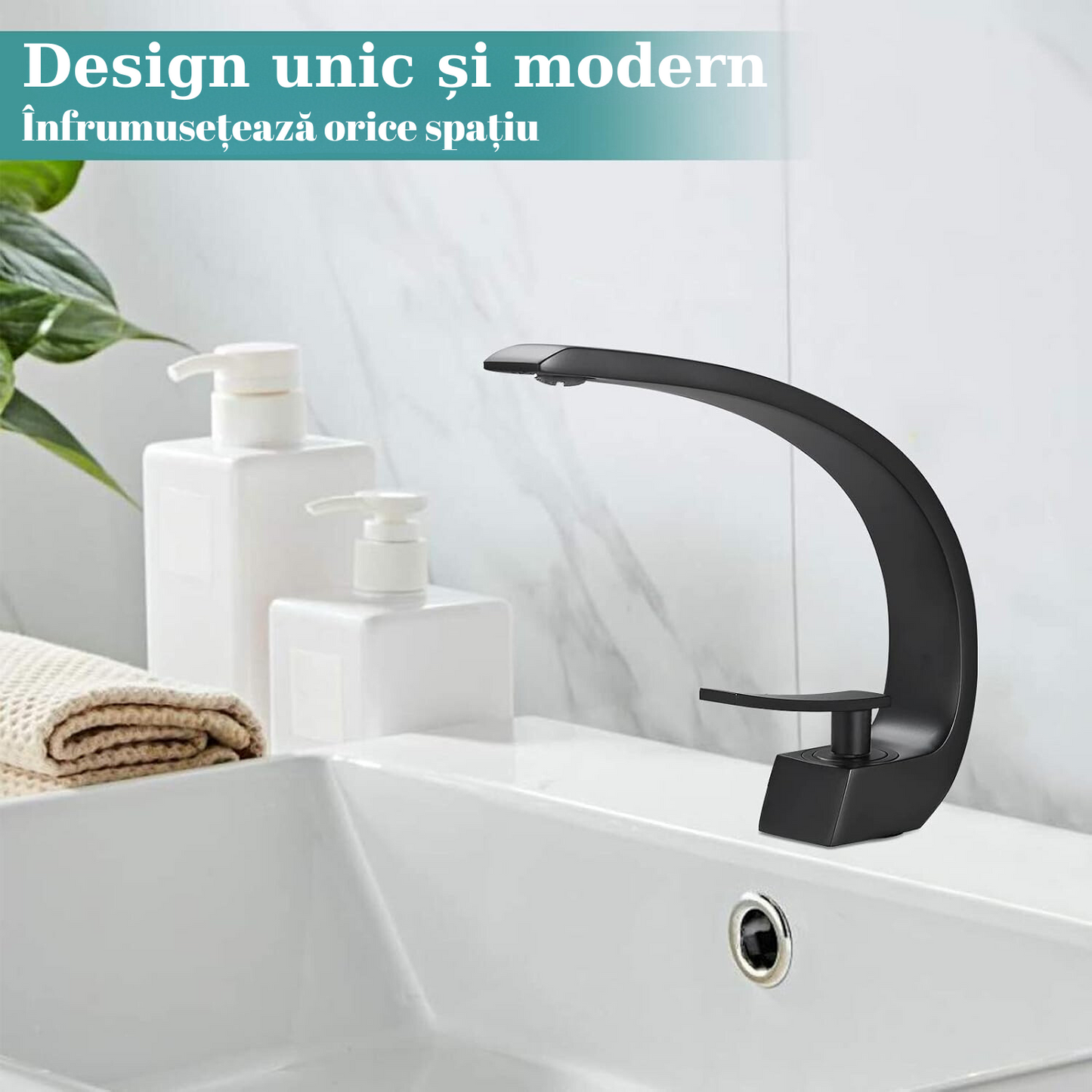 Baterie sanitară pentru lavoar – model semilună, negru mat T117