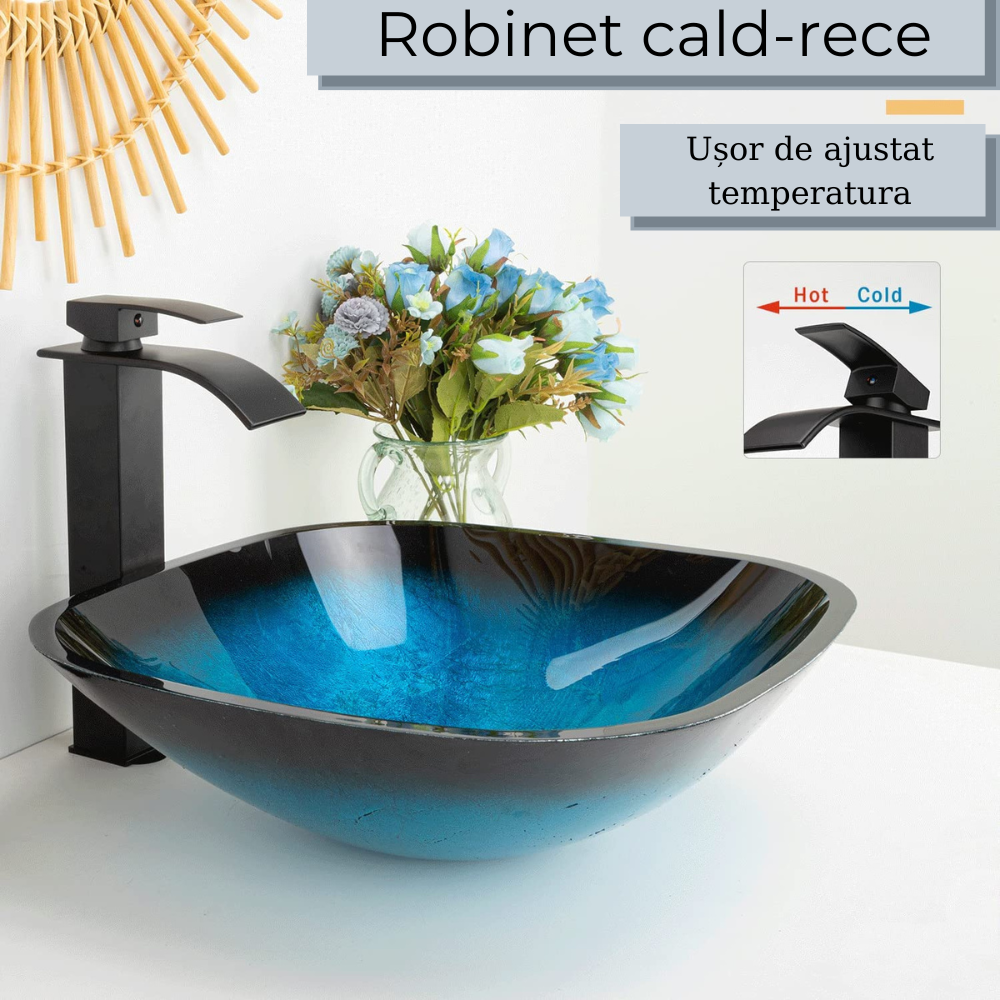 Baterie sanitară lavoar cascada negru mat - model minimalist T73