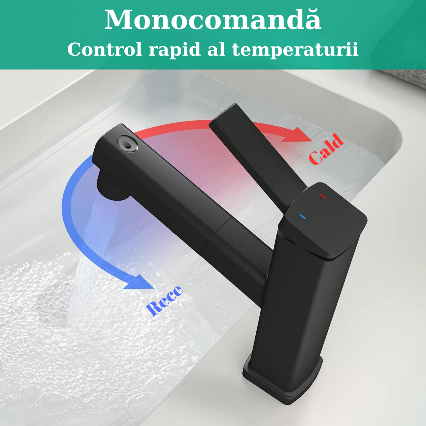 Baterie sanitară pentru lavoar – 3 moduri de utilizare, negru mat, model tip țâșnitoare T144