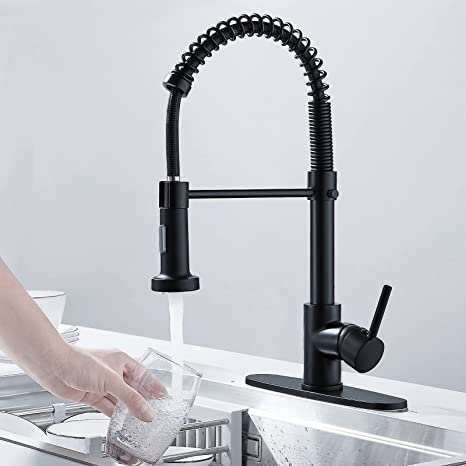 Baterie sanitară de bucătărie, pipă flexibilă, negru mat – T111