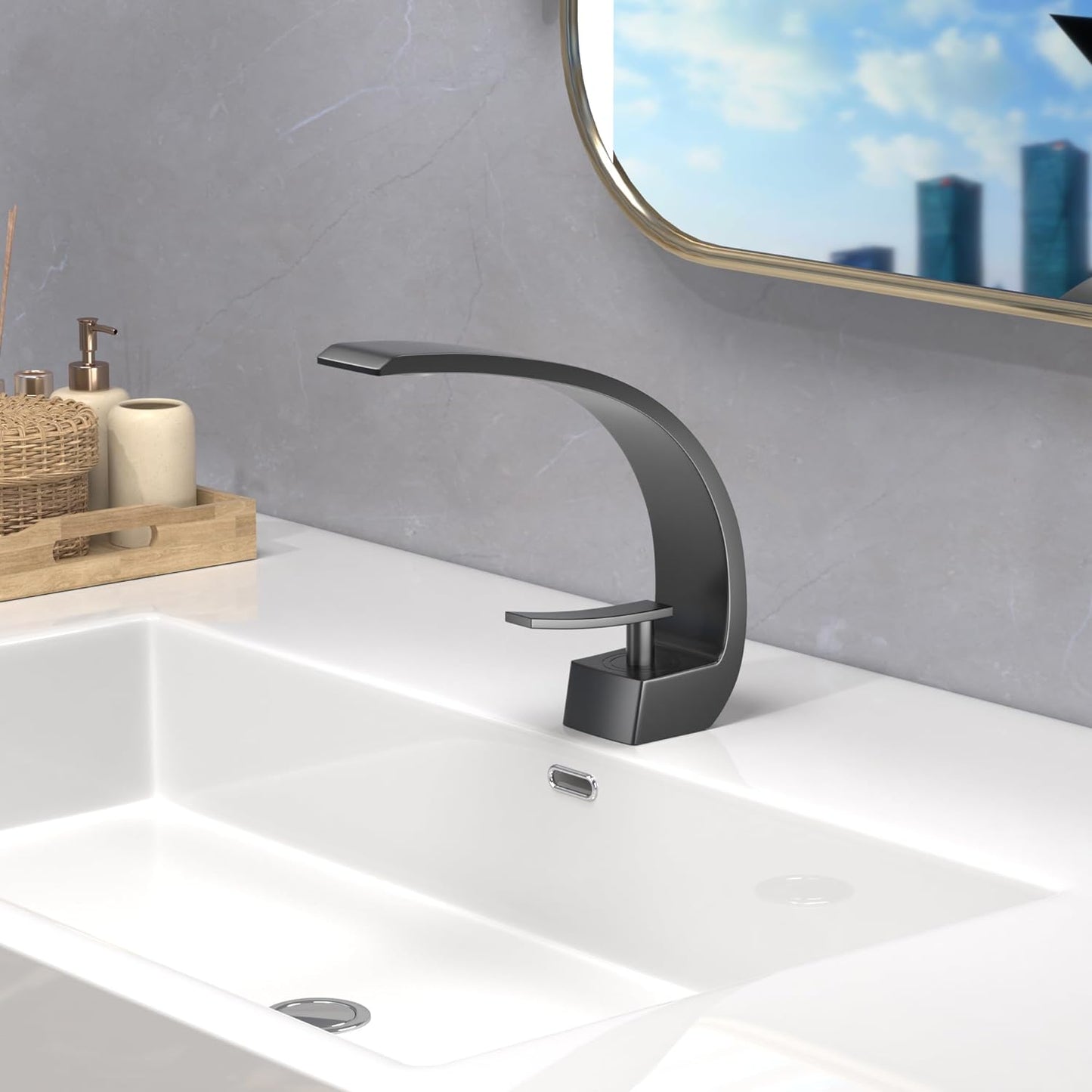 Baterie sanitară pentru lavoar – model semilună, negru mat T117