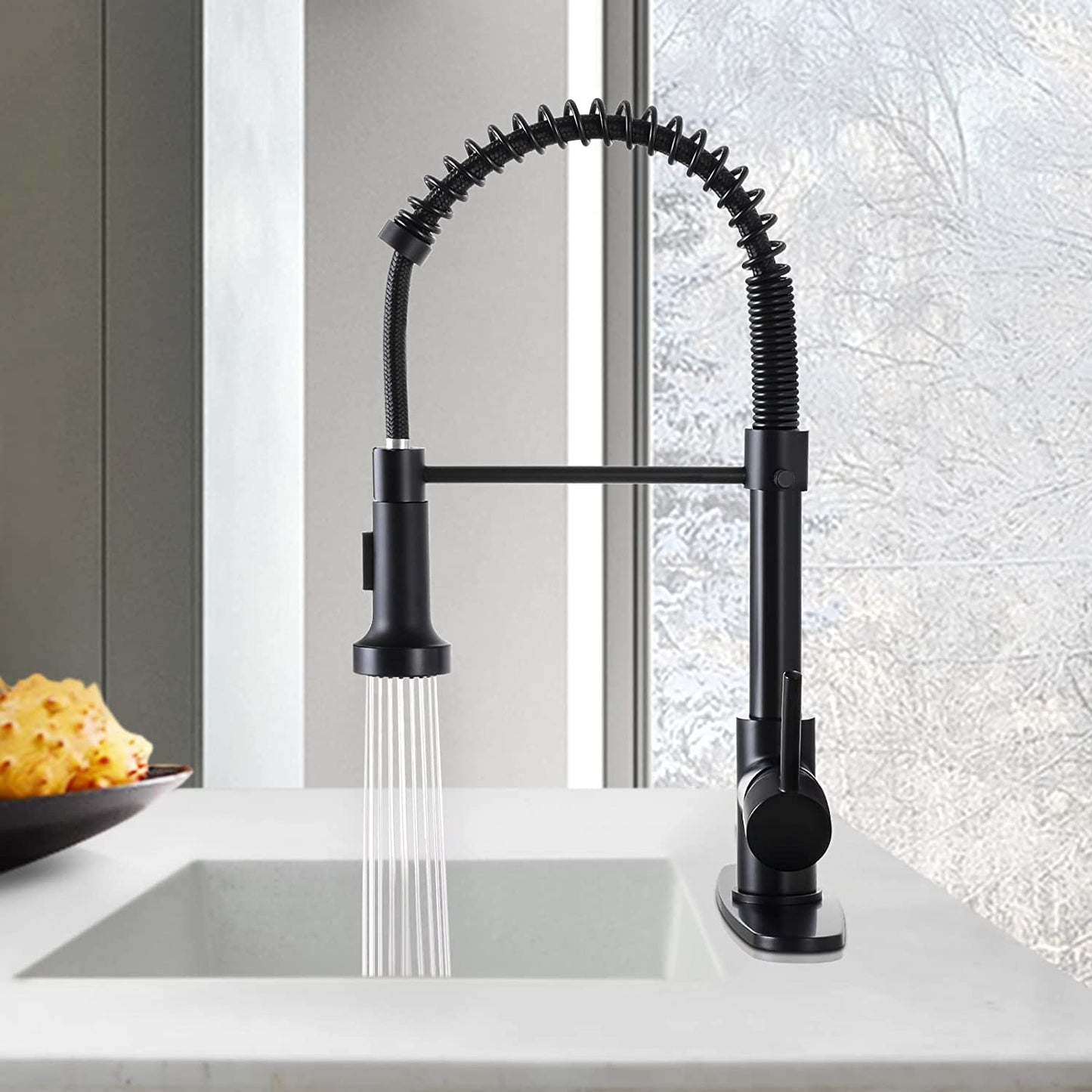 Baterie sanitară de bucătărie, pipă flexibilă, negru mat – T111