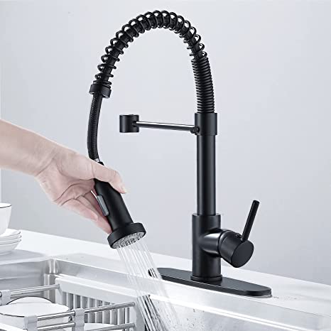 Baterie sanitară de bucătărie, pipă flexibilă, negru mat – T111