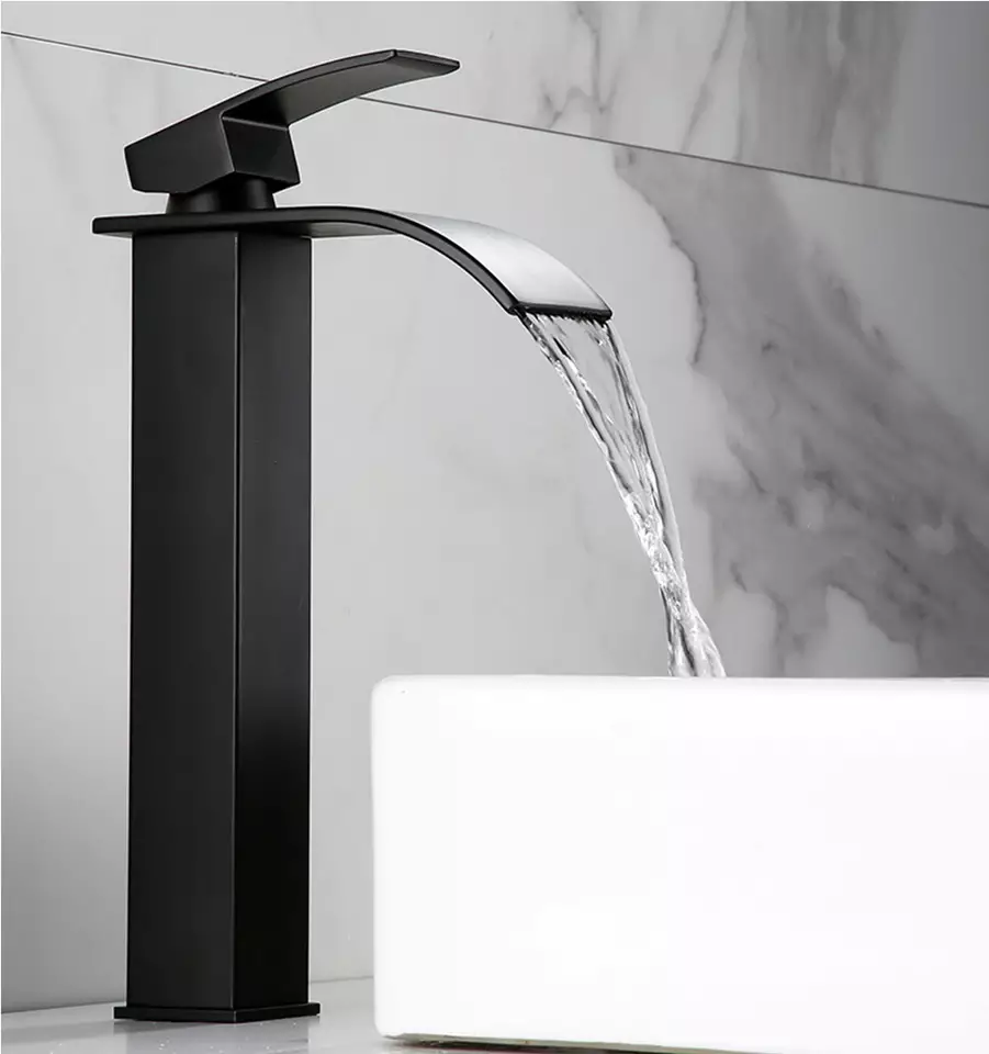 Baterie sanitară lavoar cascada negru mat - model minimalist T73