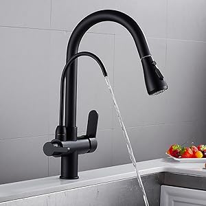 Baterie sanitară profesională bucătărie 3 căi – Negru Mat