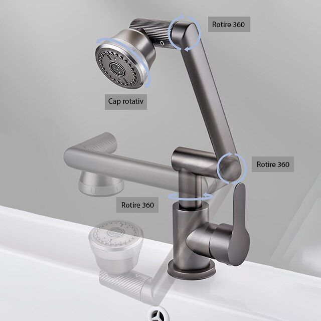 Baterie sanitară bucătărie, braț flexibil 1080°, gri – T119