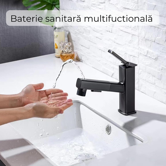 Baterie sanitară pentru lavoar – 3 moduri de utilizare, negru mat, model tip țâșnitoare T144