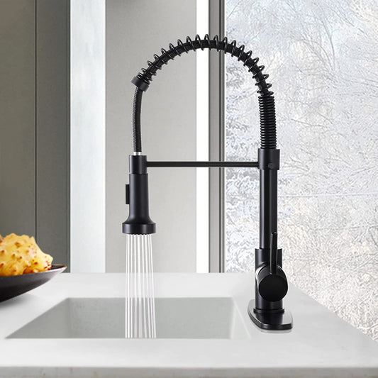 Baterie sanitară de bucătărie, pipă flexibilă, negru mat – T111
