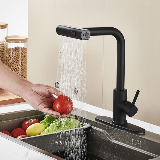 Baterie sanitară bucătărie 360° – 3 tipuri de jet, cap pivotant, negru mat, design inovator